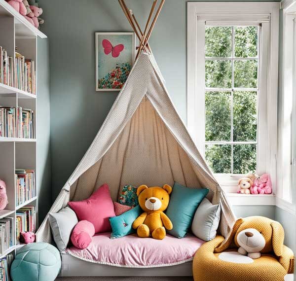 Colorful reading nook for girls