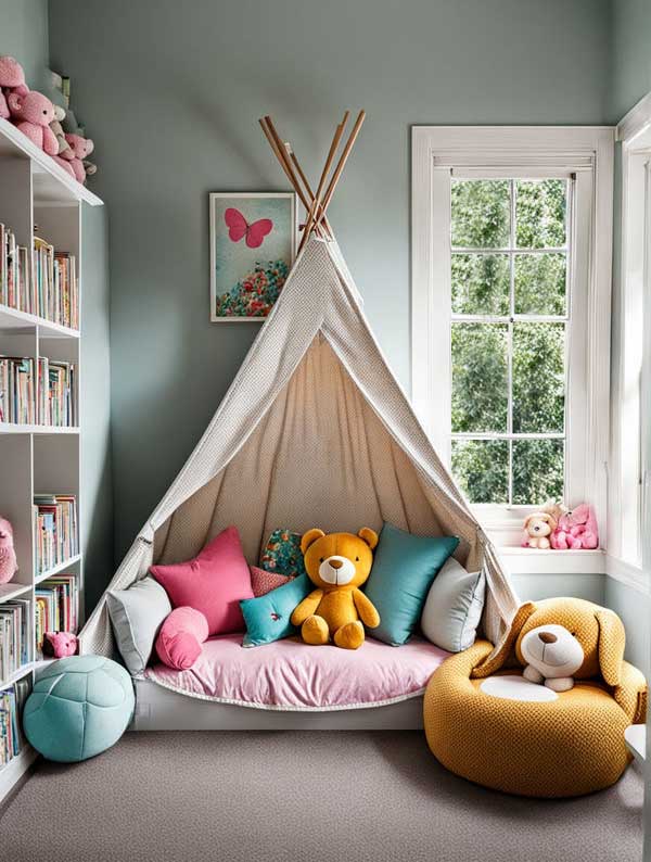 Colorful reading nook for girls