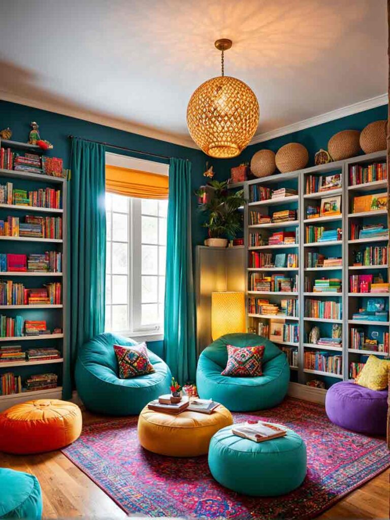 Boho library room for kids