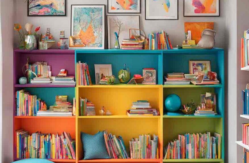 Small kids corner library with floor cushions