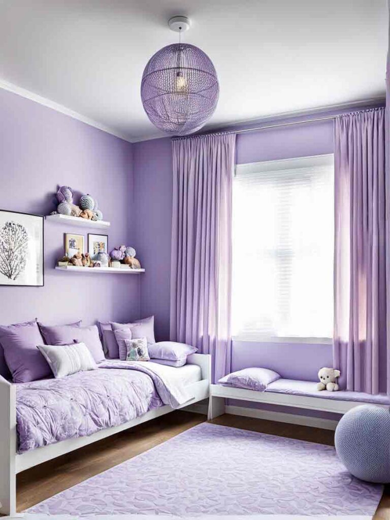 Kids bedroom with lavender purple walls