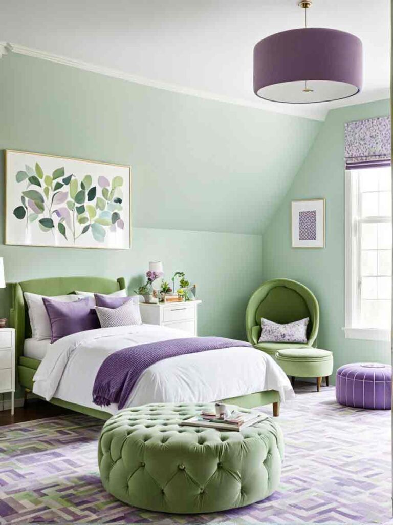 Purple and green kids bedroom idea