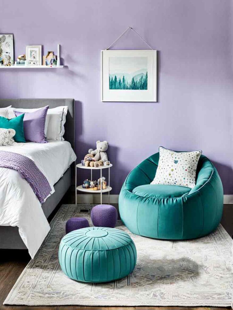 Purple and teal kids bedroom idea