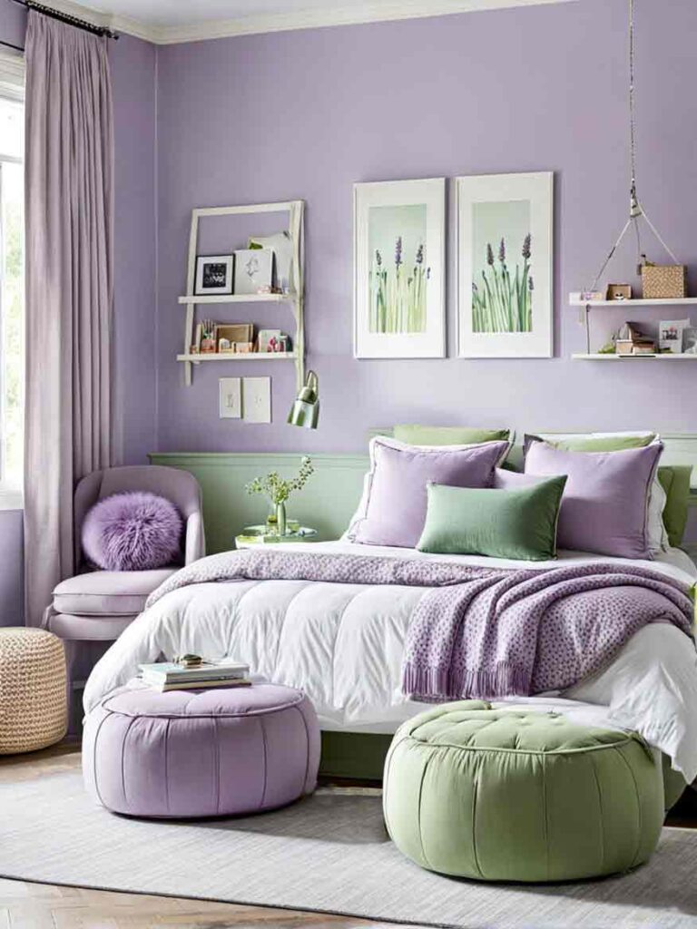 Lavender and green teens bedroom idea