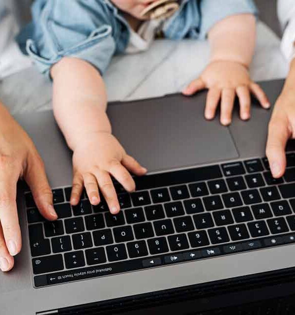 Mom working from home with kids