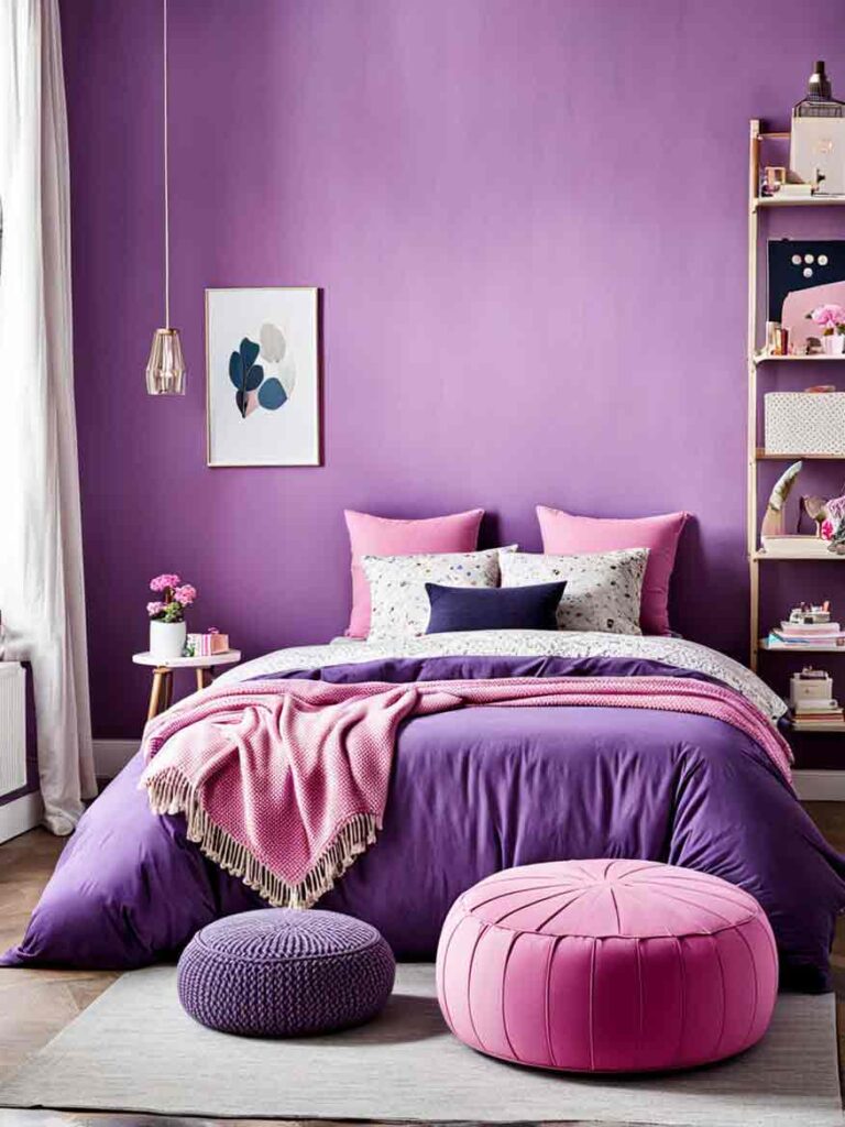 Bold purple and pink teenagers bedroom