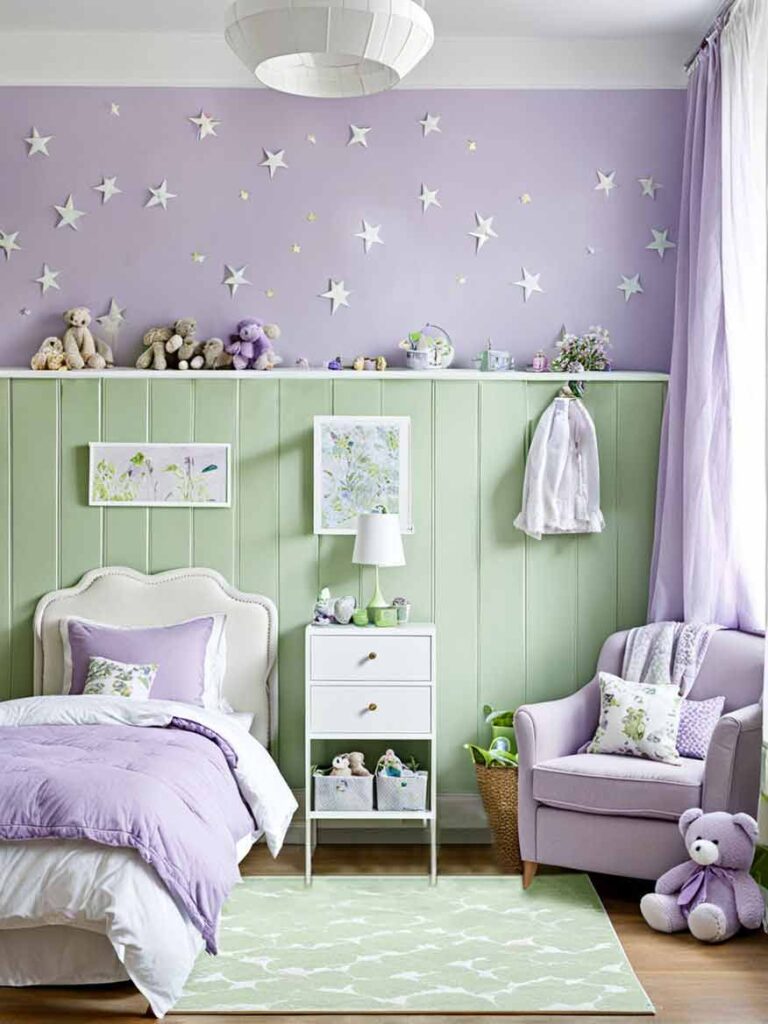 Lavender purple and green girls bedroom