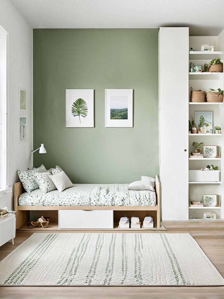 Small sage green bedroom for girls