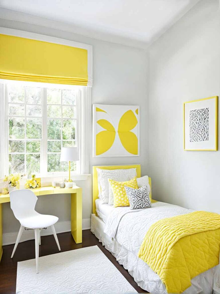 White and yellow girls bedroom