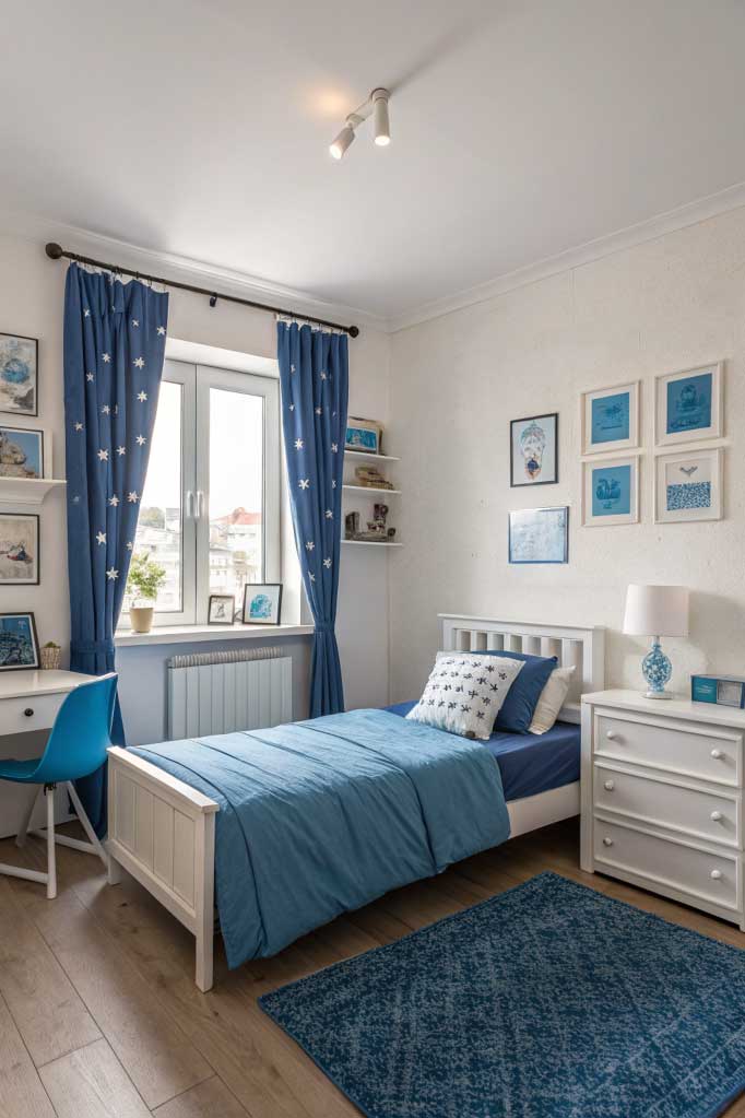 blue and white girls bedroom