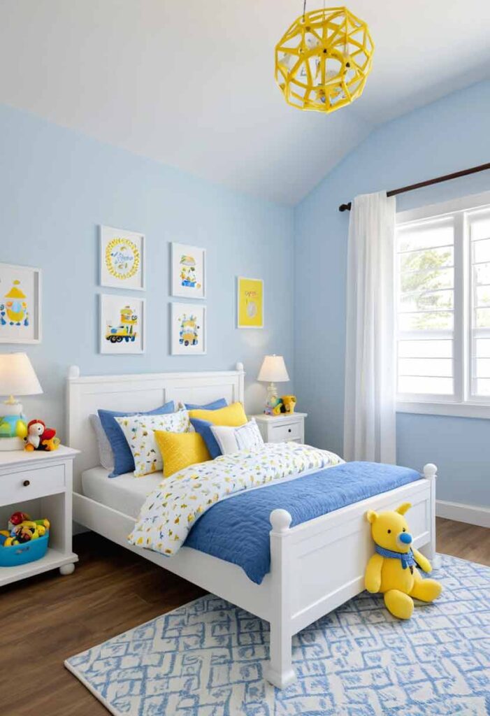 girls blue yellow bedroom